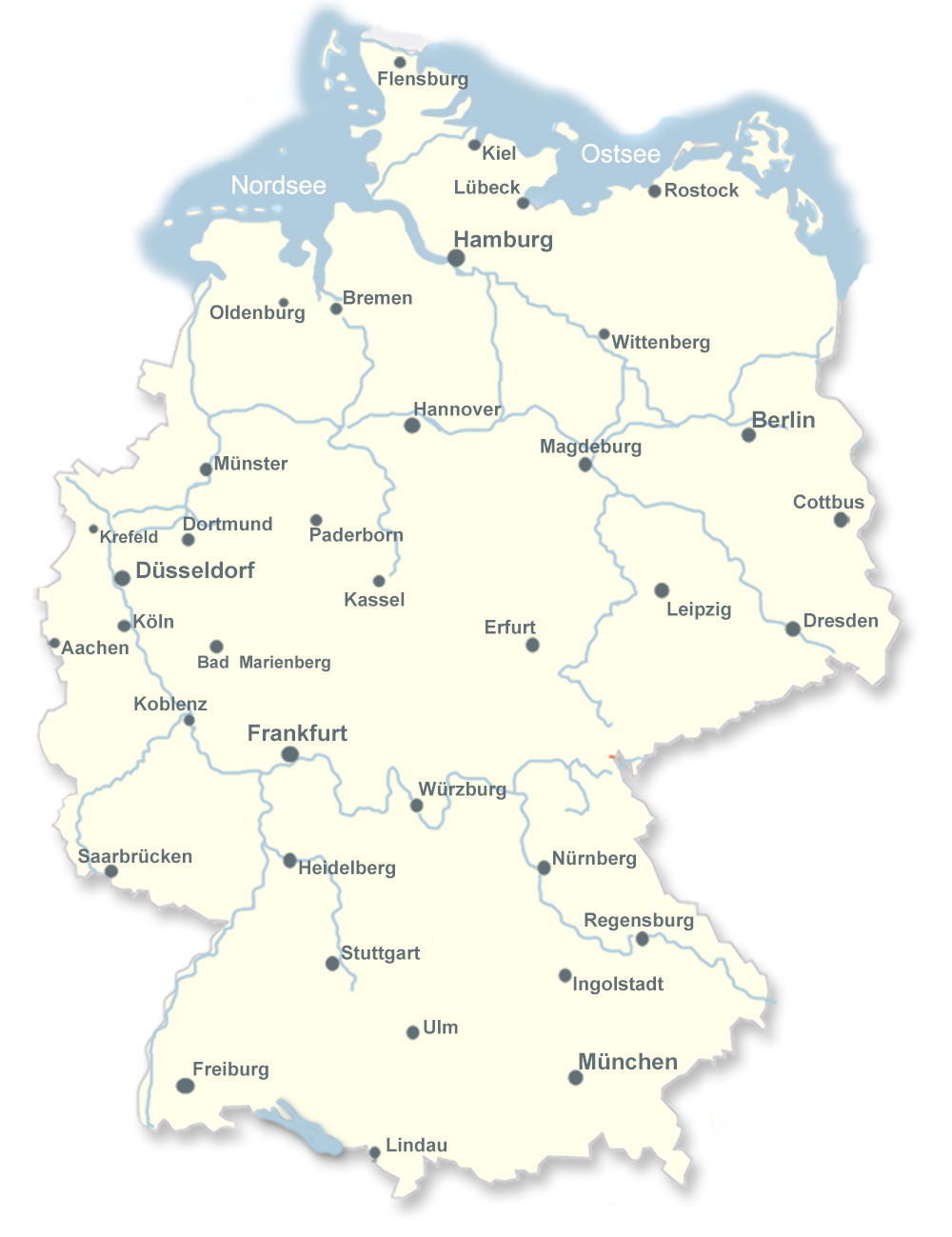 Deutschlandkarte mit Städten und Flüssen